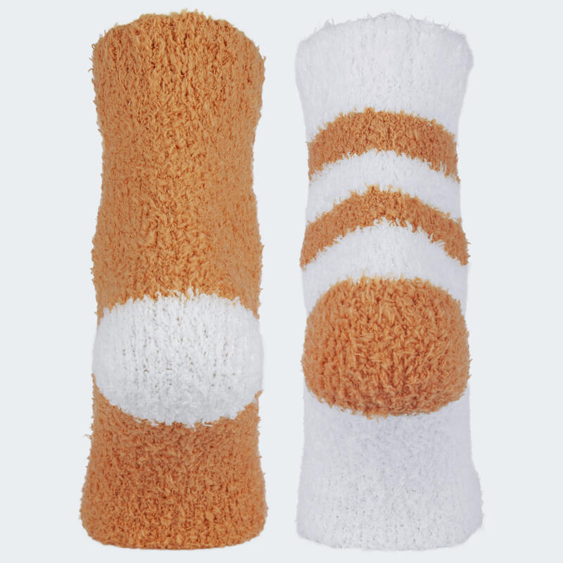 Chaussettes douillettes | Femme | 2 paires | Taille unique | Orange/Blanc