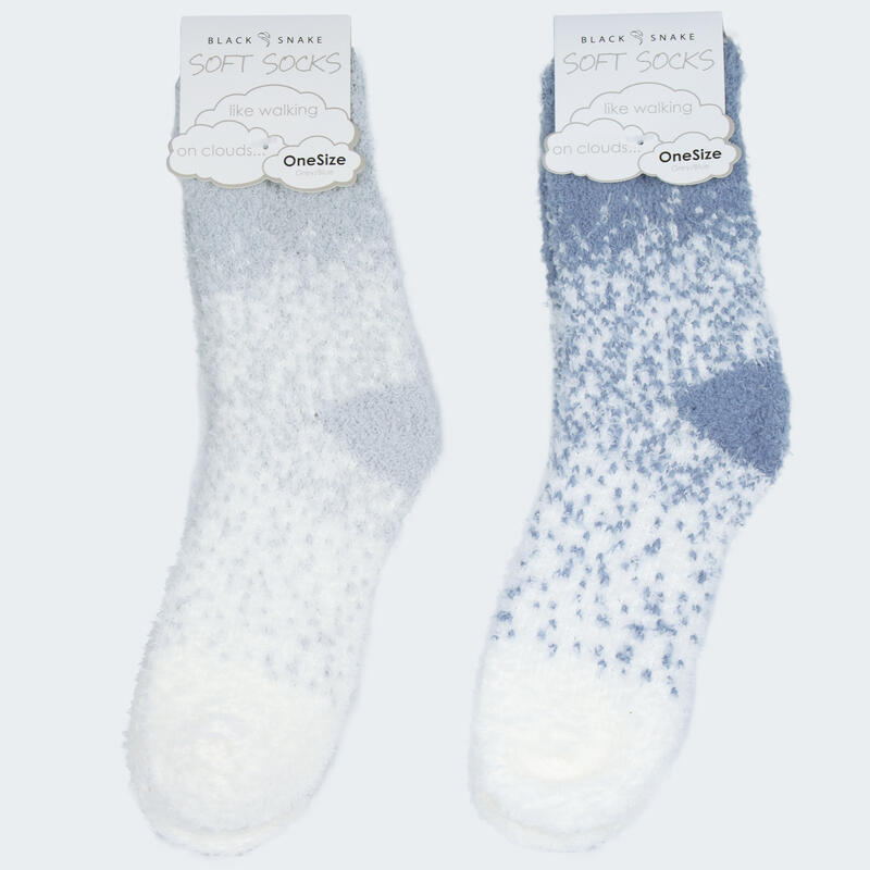 Chaussettes douillettes | Femme | 2 paires | Taille unique | Gris/Bleu