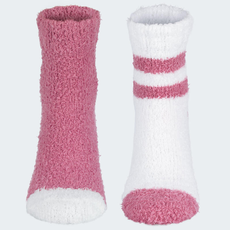 Meias de pantufas para mulher 2 pares | Meias confortáveis | Rosa/branco