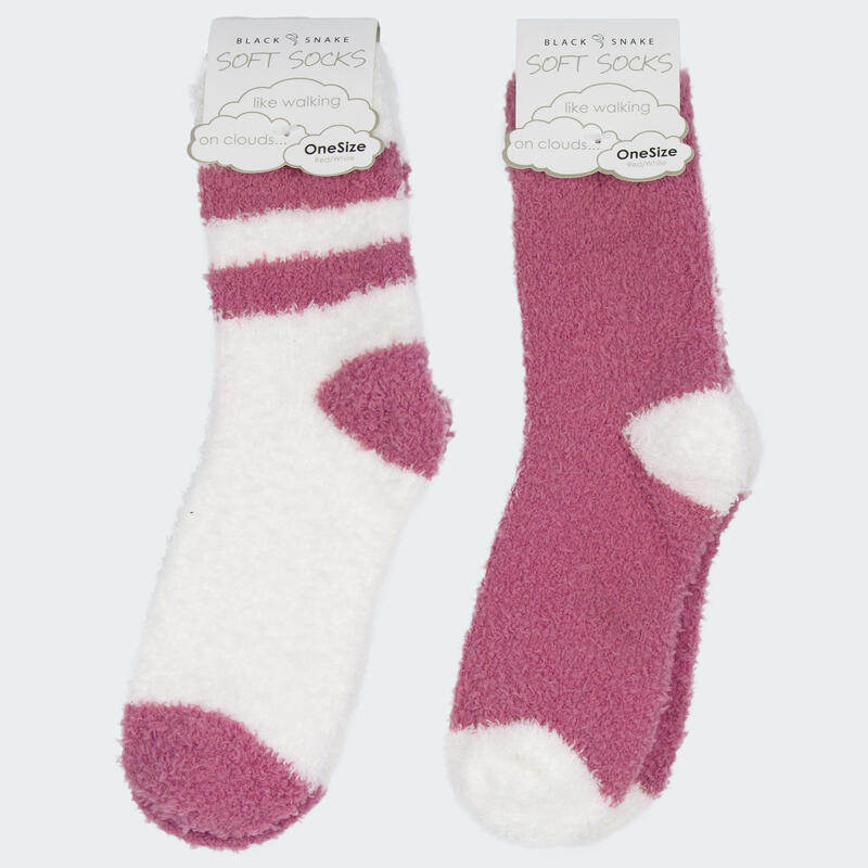 Chaussettes douillettes | Femme | 2 paires | Taille unique | Rose/Blanc