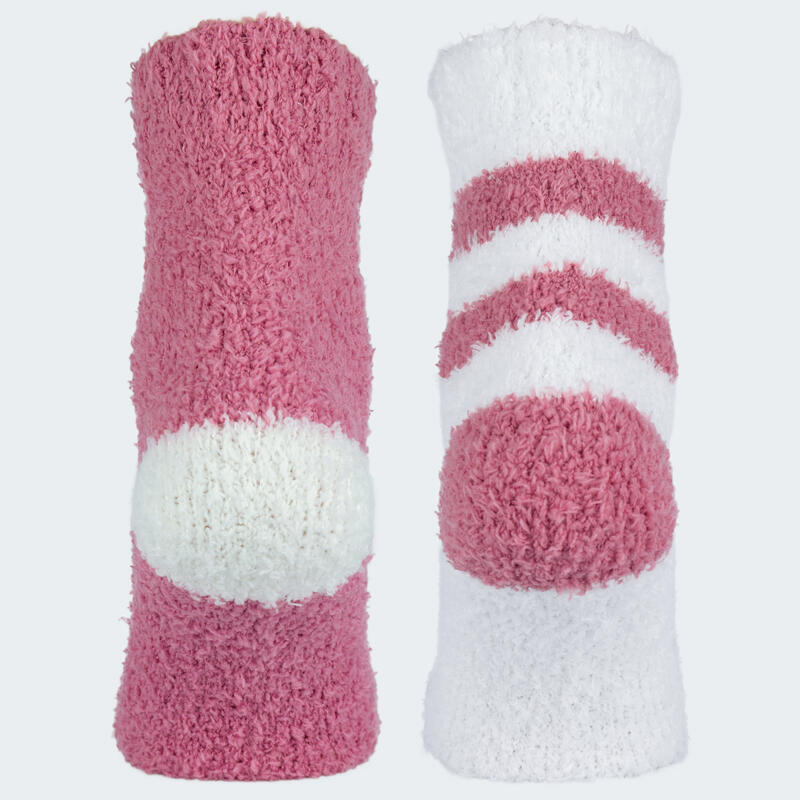 Chaussettes douillettes | Femme | 2 paires | Taille unique | Rose/Blanc