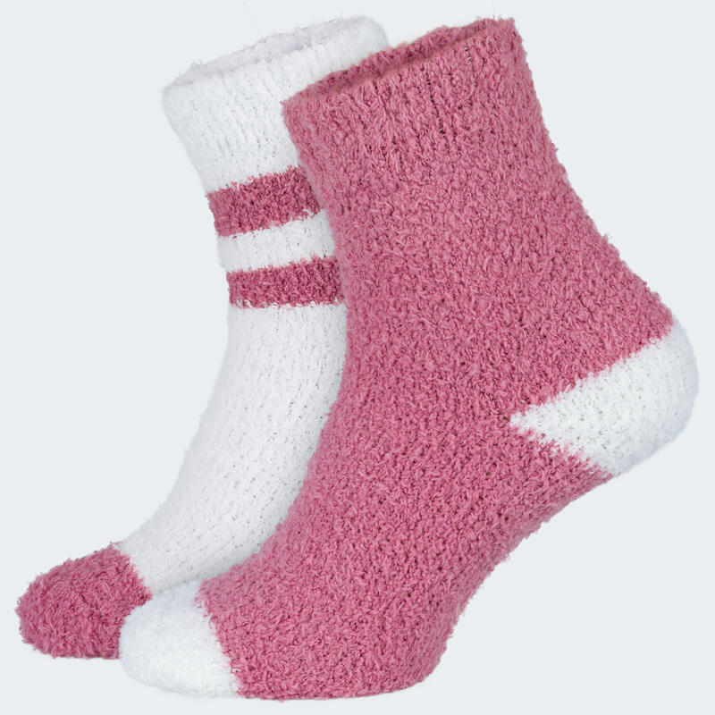 Chaussettes douillettes | Femme | 2 paires | Taille unique | Rose/Blanc