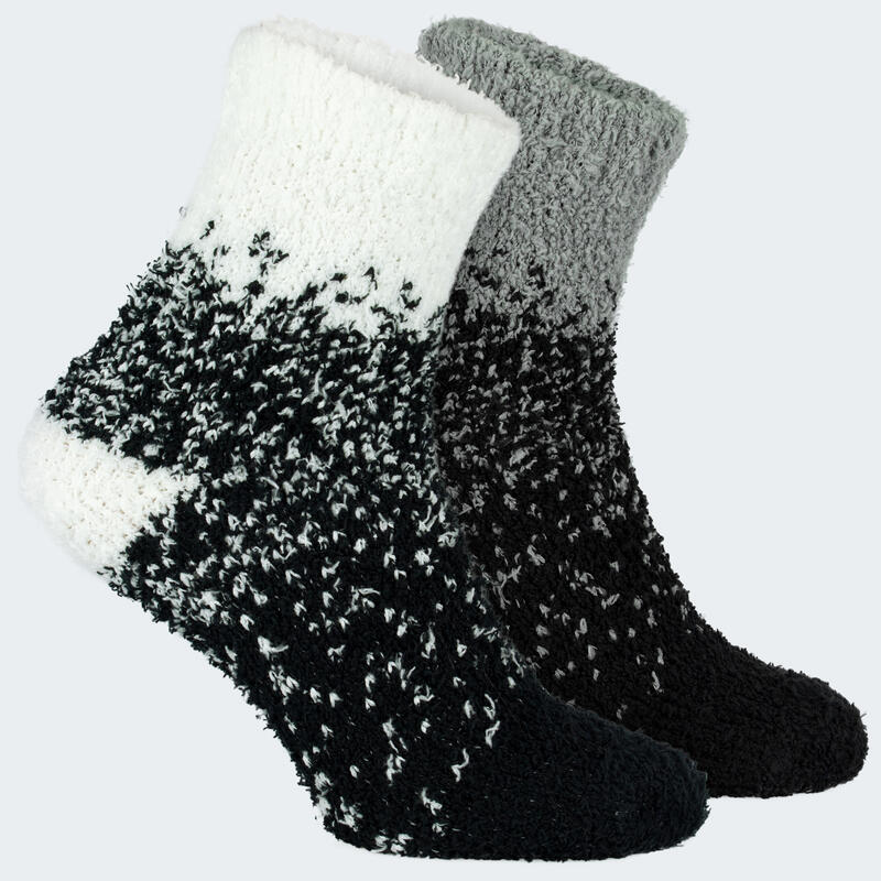 Chaussettes douillettes | Femme | 2 paires | Taille unique | Blanc/Gris