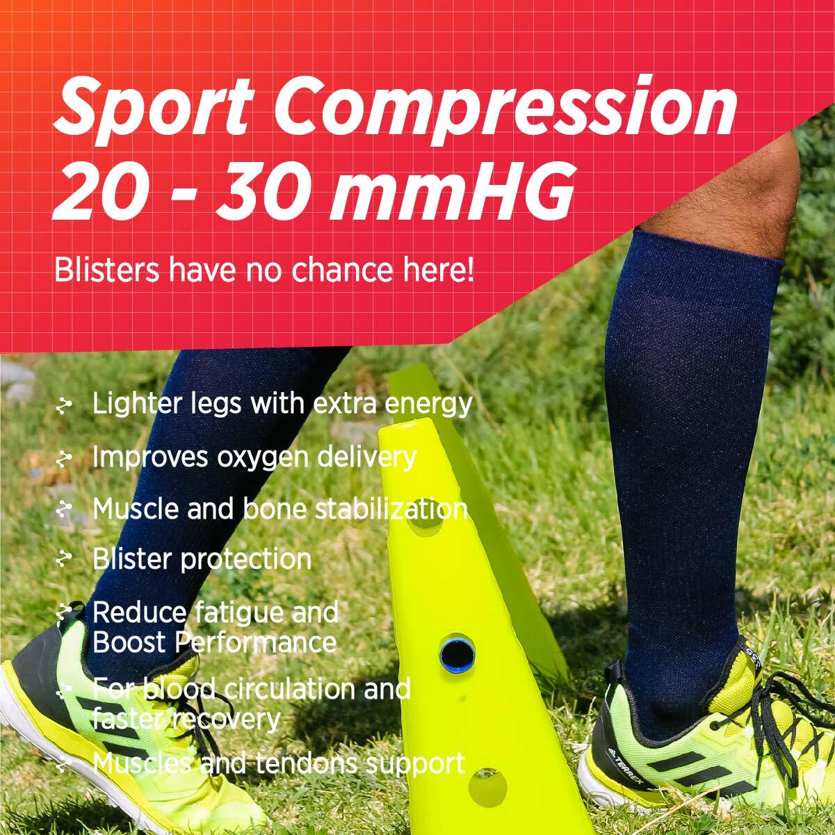 Compressiekousen heren dames 20 30 hardlopen voetbal volleybal padel running gym 3/7