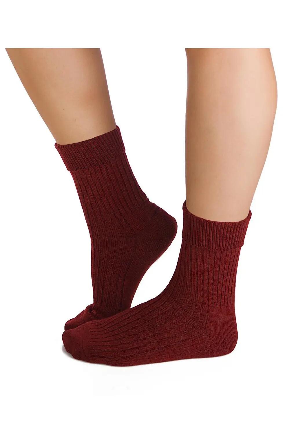 Sosete antibacteriene din lana merino Warm Ribs Bordeaux, 35-38 EU 2/3