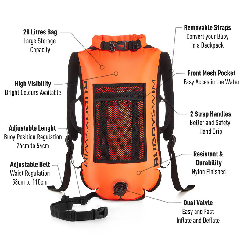 Boya de Seguridad con Espaldera Desmontable tipo Mochila BUDDYSWIM 28L