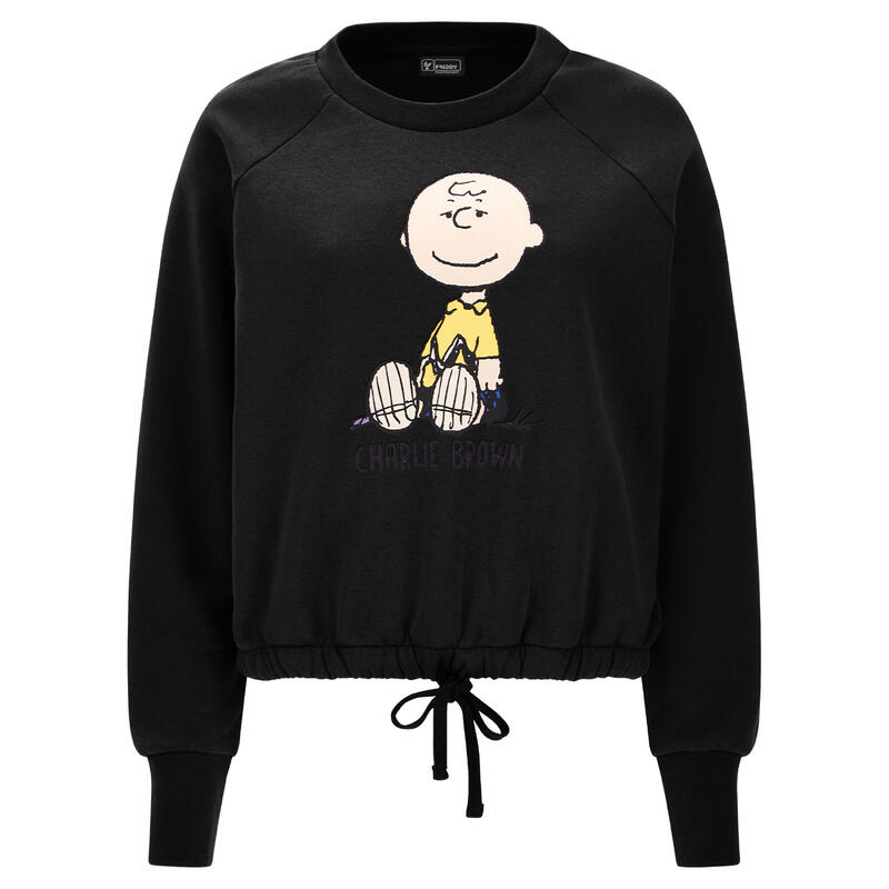 Sweat-shirt court avec lacet ajustable à la taille et imprimé Charlie Brown