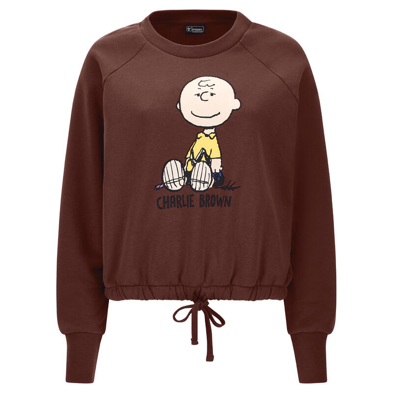 Sweat-shirt court avec lacet ajustable à la taille et imprimé Charlie Brown