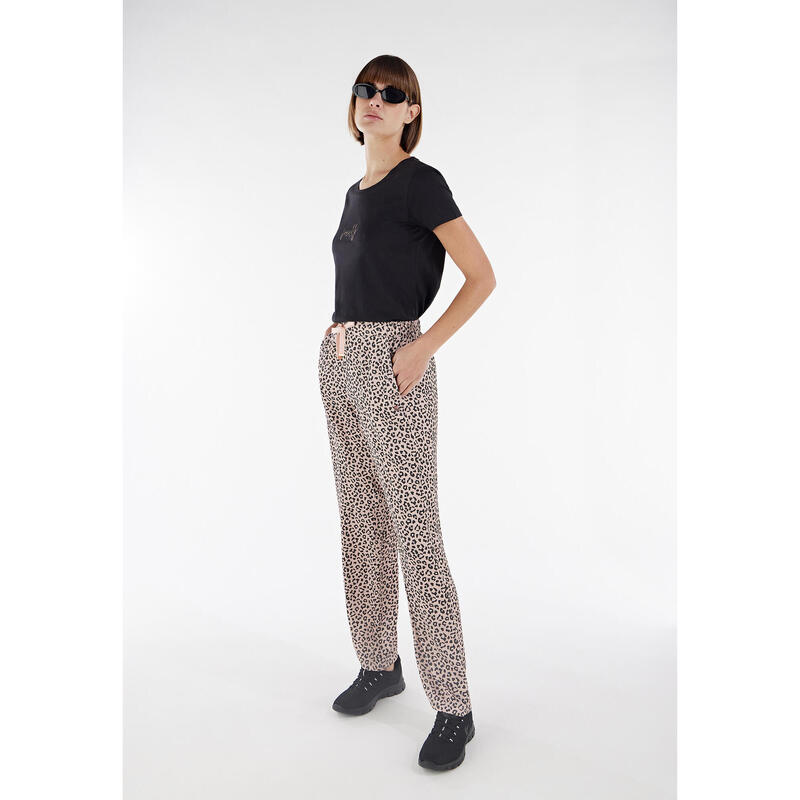 Pantaloni in satin con stampa animalier all over