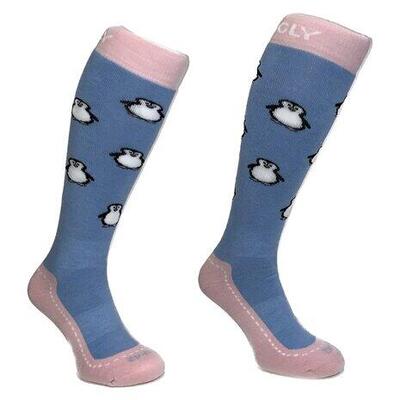 Hingly skisokken pinguin ski blauw-roze