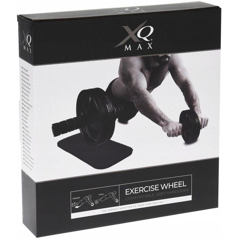 Roată cu mânere, cu covoraș, XQ Max, pentru fitness, negru