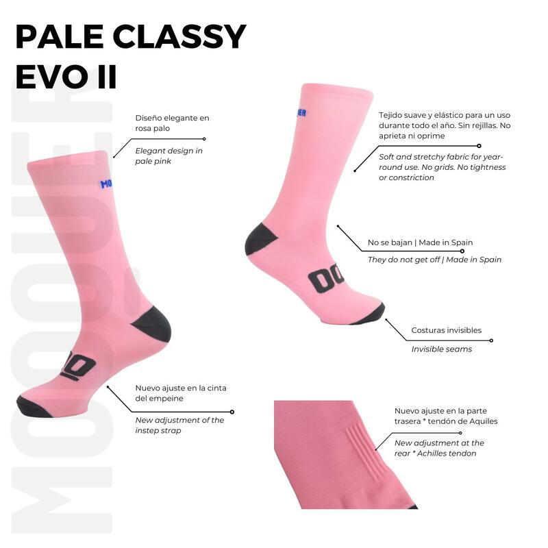 Chaussettes de cyclisme unisexes respirantes hautes Mooquer Pale Classy II roses