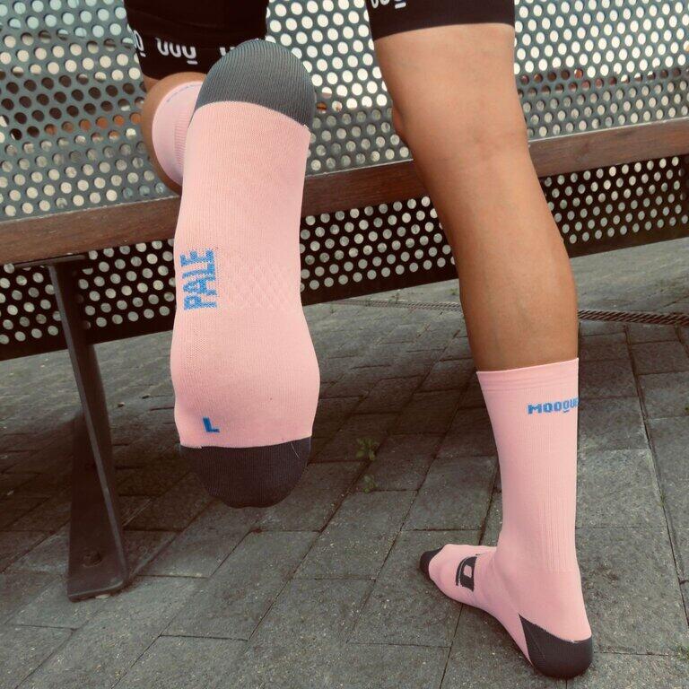 Meias de ciclismo unissex respiráveis altas Mooquer Pale Classy EVO 2 Rosa 5/6