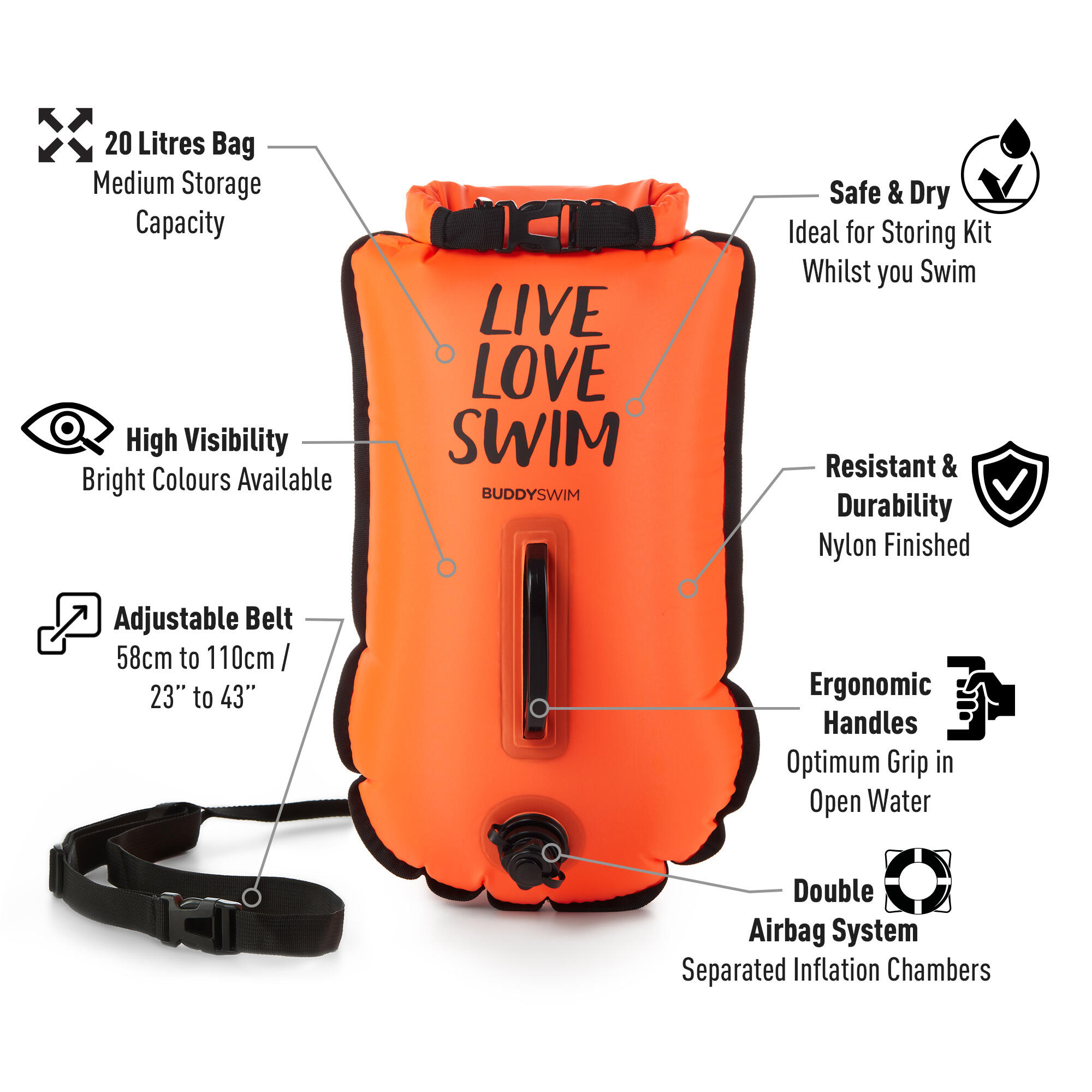 Bouée de sécurité pour la natation en eau libre Buddyswim 20 L 2/8