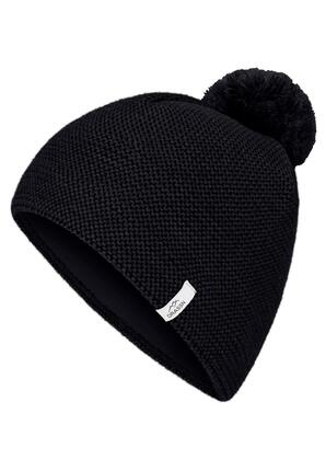 Merino Mütze Damen Herren Parkstein mit Bommel Schwarz