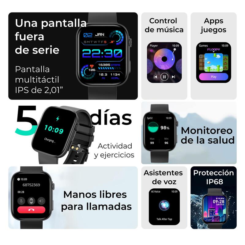 Smartwatch Autonomie 5 jours, modes Sport et Submersible