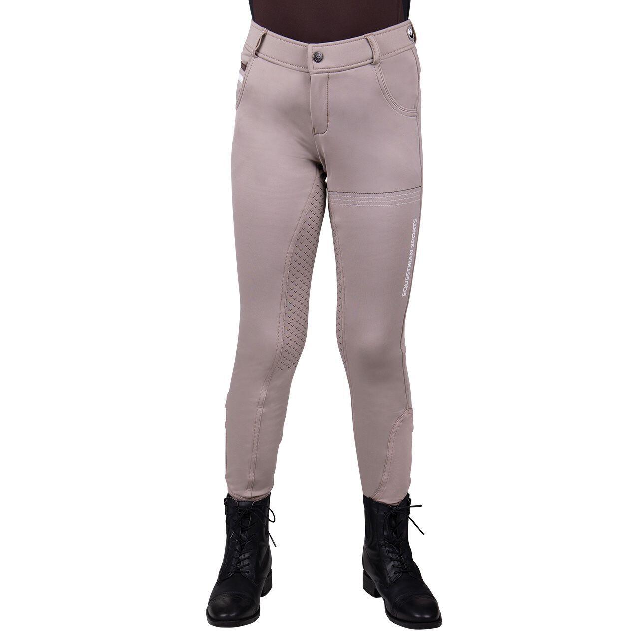 QHP Pantaloni Junior Da Equitazione, Con Rinforzi Al Ginocchio, Fucsia, Taglia 8 Anni (117-128cm)