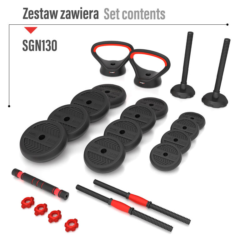 Zestaw ciężarów hantle/sztanga/kettlebell SET 6w1 HMS SGN