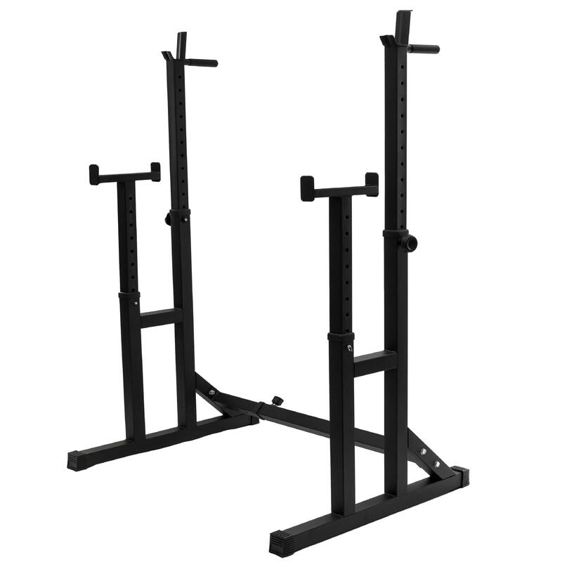 Barra de pesas para sentadillas, 14 estantes de acero ajustables en altura  para sentadillas, soporte para pesas para levantamiento de pesas, soporte
