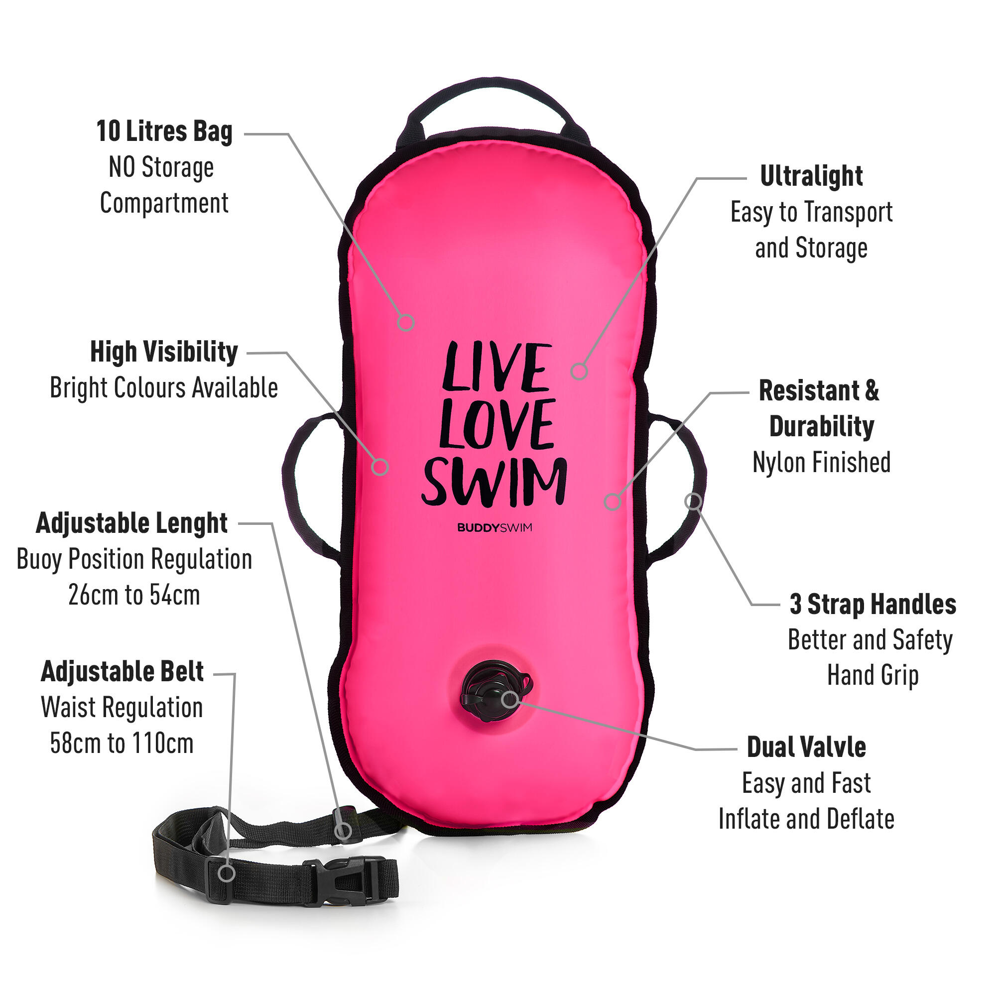 Boa per il nuoto in acque libere Ultralight Buddyswim Rosa 2/7
