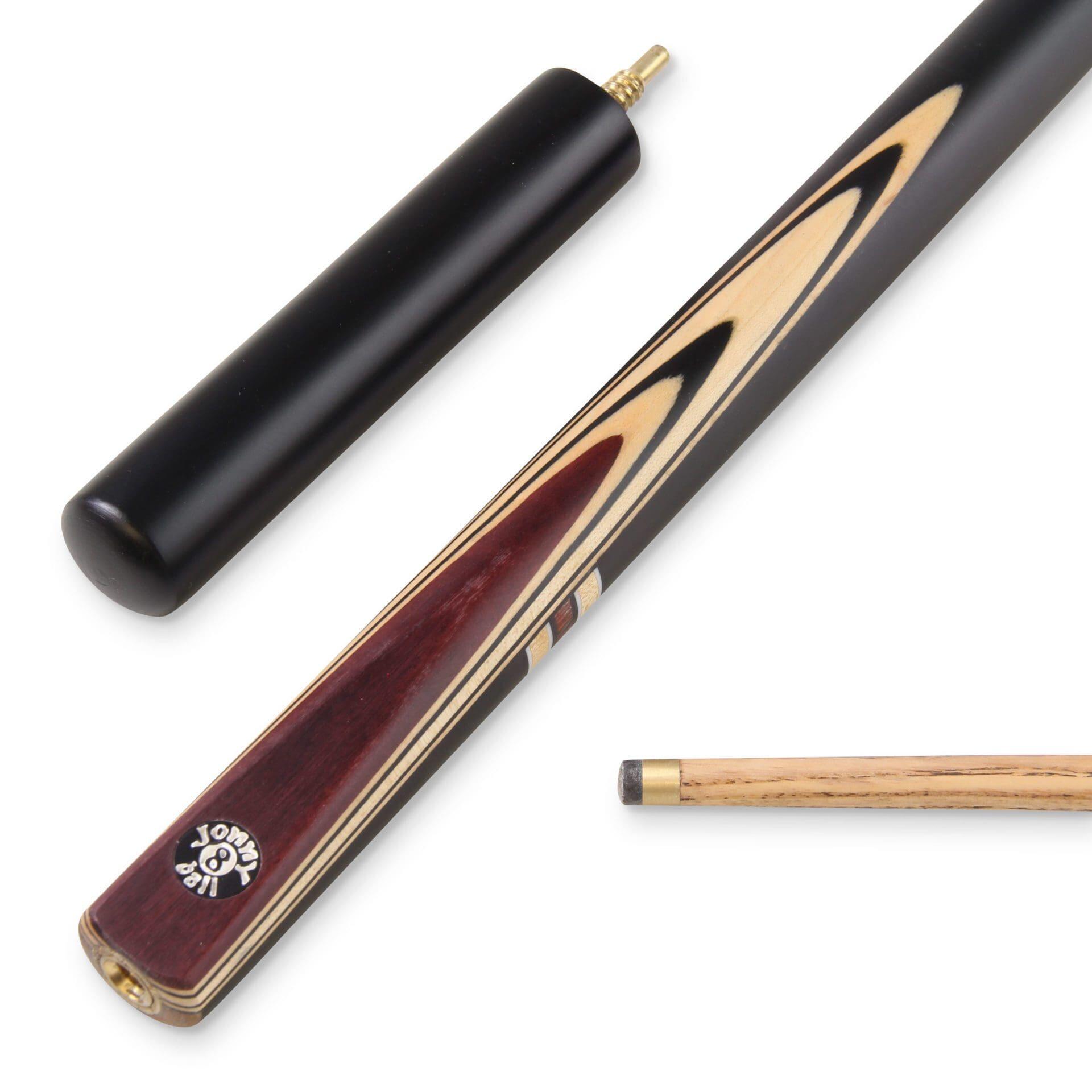 Jonny 8 Ball REDWOOD HALF MOON Butt ¾ Jointed Snooker Pool Cue with 9mm tip + 6 1/7