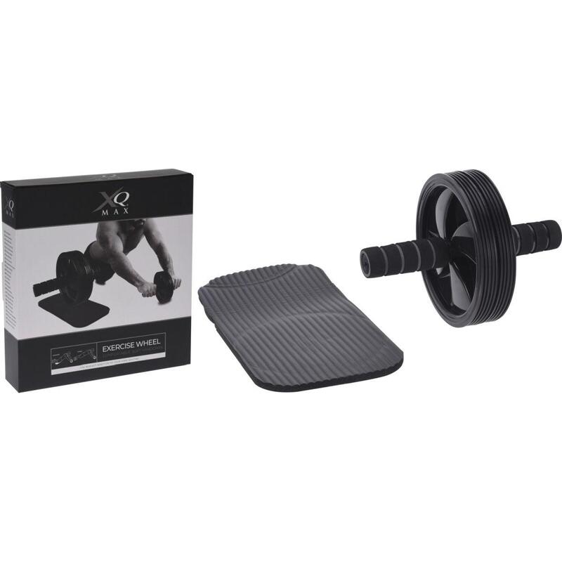 Roată cu mânere, cu covoraș, XQ Max, pentru fitness, negru