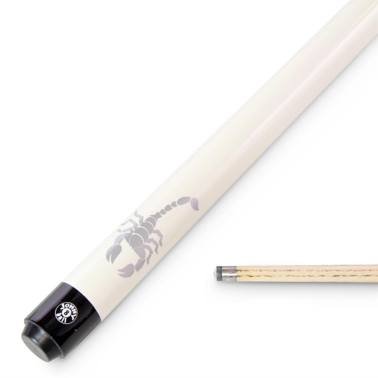 Jonny 8 Ball WHITE SCORPION 2pc Centre Joint Ash Snooker Pool Cue with 9mm Tip 1/6