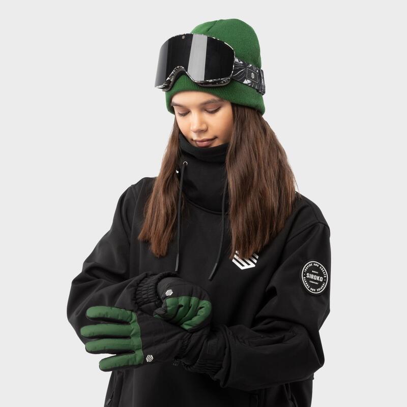 Gants thermiques snowboard et ski Sports d'hiver Homme et Femme Voss Green Noir