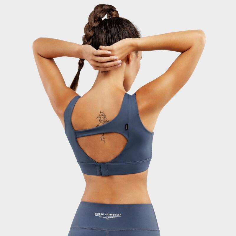 Damen Fitness Sport-BH - Starker Halt Cross Blue SIROKO Denim Blue