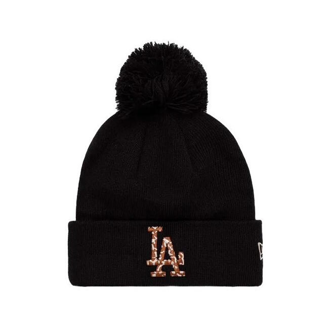 Bab New Era LA Dodgers Infill Bobble Knit Beanie Hat, Fekete, Unisex