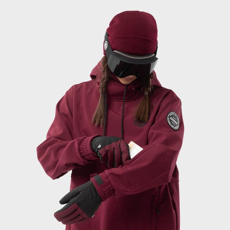 Heren en Dames Wintersport Snowboard en ski winterhandschoenen Voss Maroon Zwart