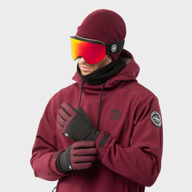 Gants thermiques snowboard et ski Sports d'hiver Homme et Femme Voss Maroon Noir