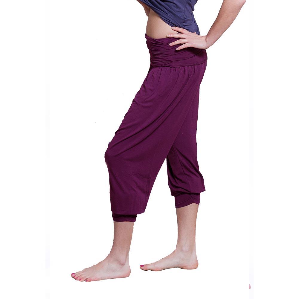 Pantalon yoga flow Bambou performance - Sarouel yoga élégance Prune 6/7