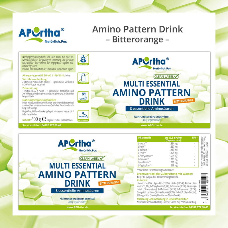 Amino Pattern Aminosäuren Drink EAA/BCAA - Bitterorange - 400 g veganes Pulver