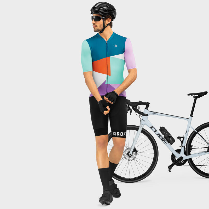 Kurzärmeliges Trikot Radsport SIROKO M2 Blocks Marineblau Herren