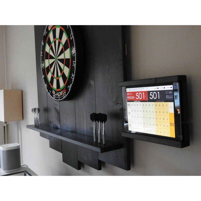WOODEN Dartboard Surround | Premium Dart-Wandschutz | MIT Tablet-Halter