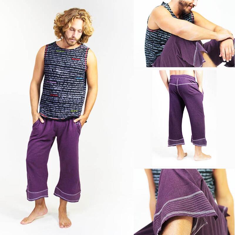 Pantalon yoga homme en chanvre biologique Prune - Vêtement yoga homme pantacourt