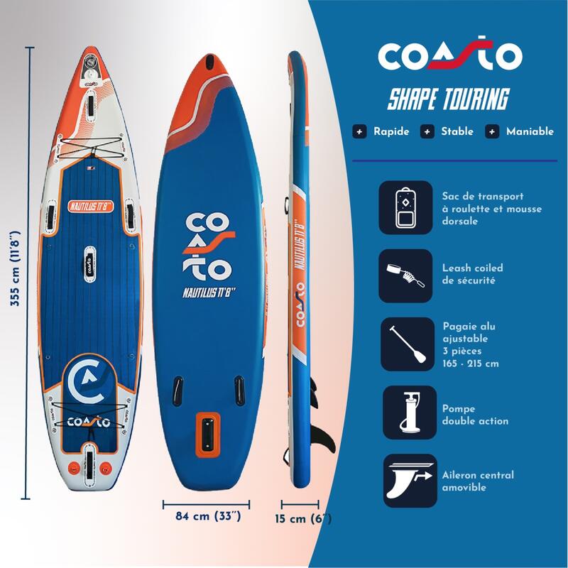Nafukovací paddleboard COASTO Nautilus 11'8''x34''x6'' BLUE