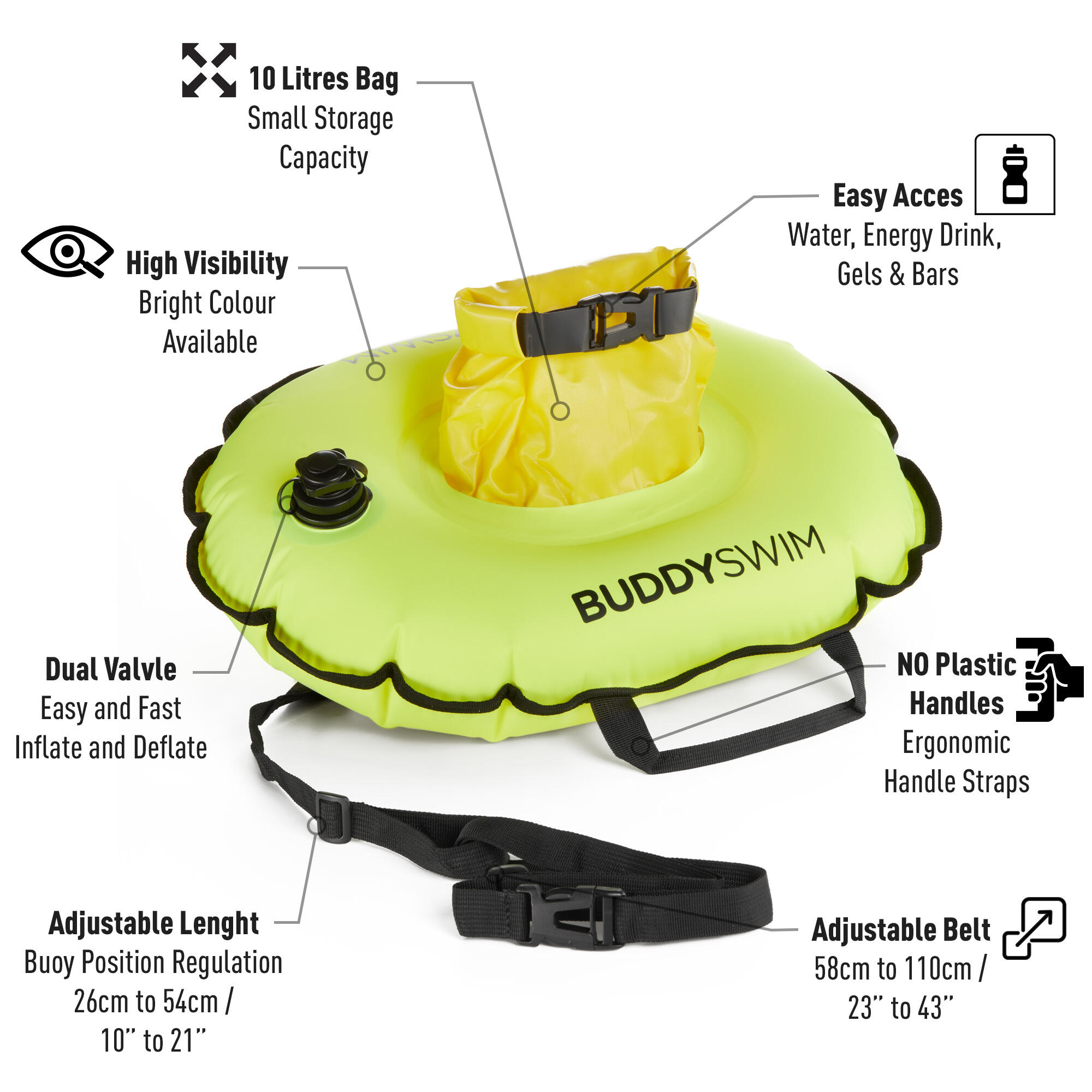 Boa da nuoto Borsa centrale a tenuta stagna Buddyswim Giallo 2/6