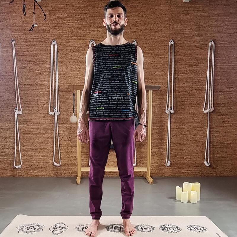 Calças de yoga Homem Slim Fit - Roupa yoga Homem algodão premium Ameixa
