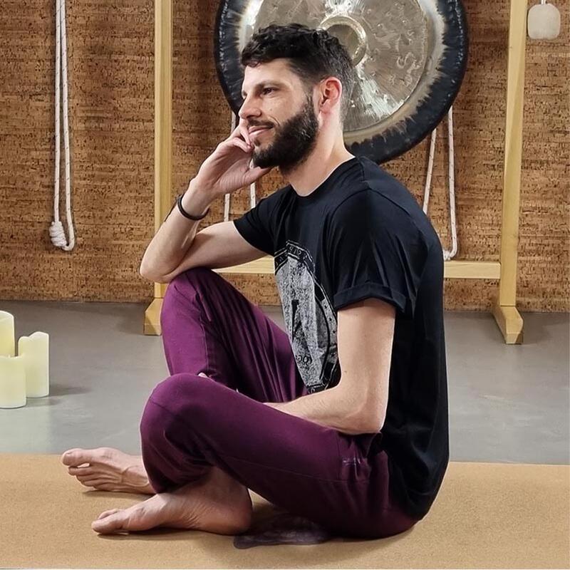 Calças de yoga Homem Slim Fit - Roupa yoga Homem algodão premium Ameixa