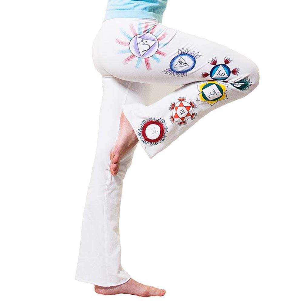 Pantalon de yoga femme - bootcut - 7 chakras peint à la main - Kundalini - Blanc 6/6