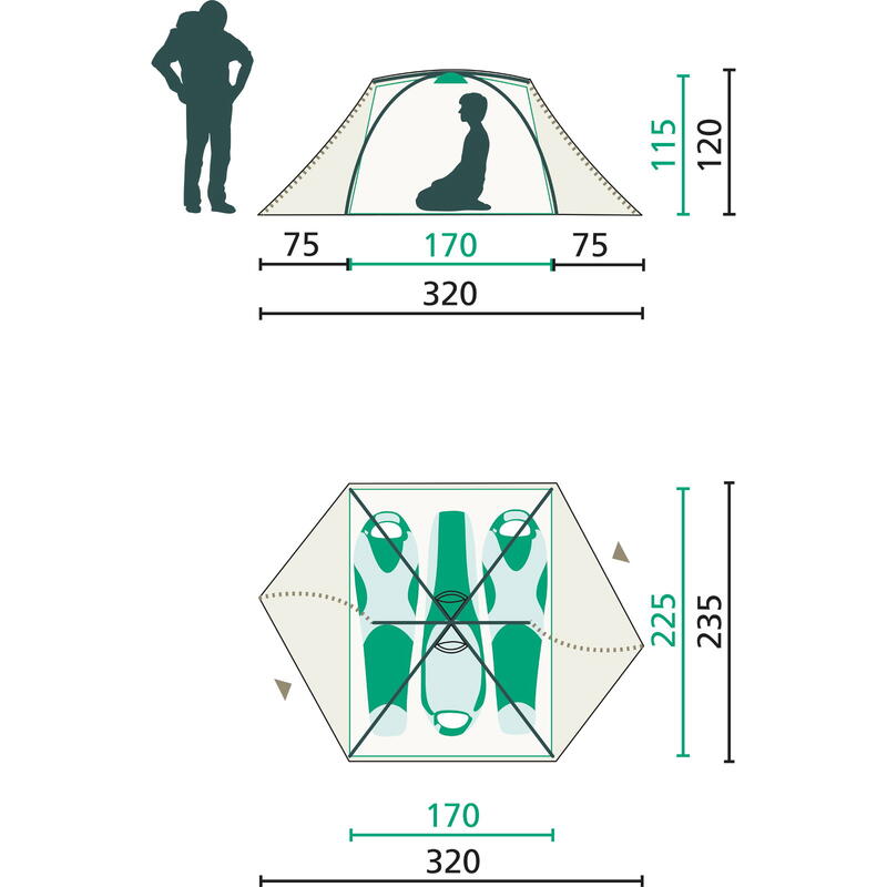 3-Personen-Zelt Skyrocket Dome III gingko green