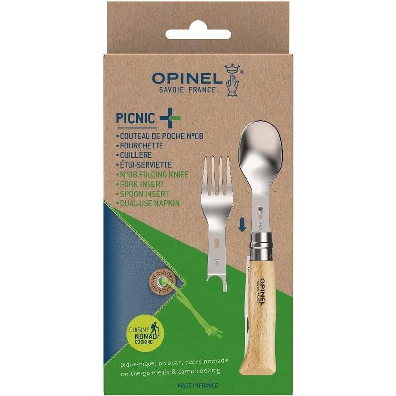 Set complet Opinel Picnic+ - Opinel n°8 + Embouts cuillère et fourchette