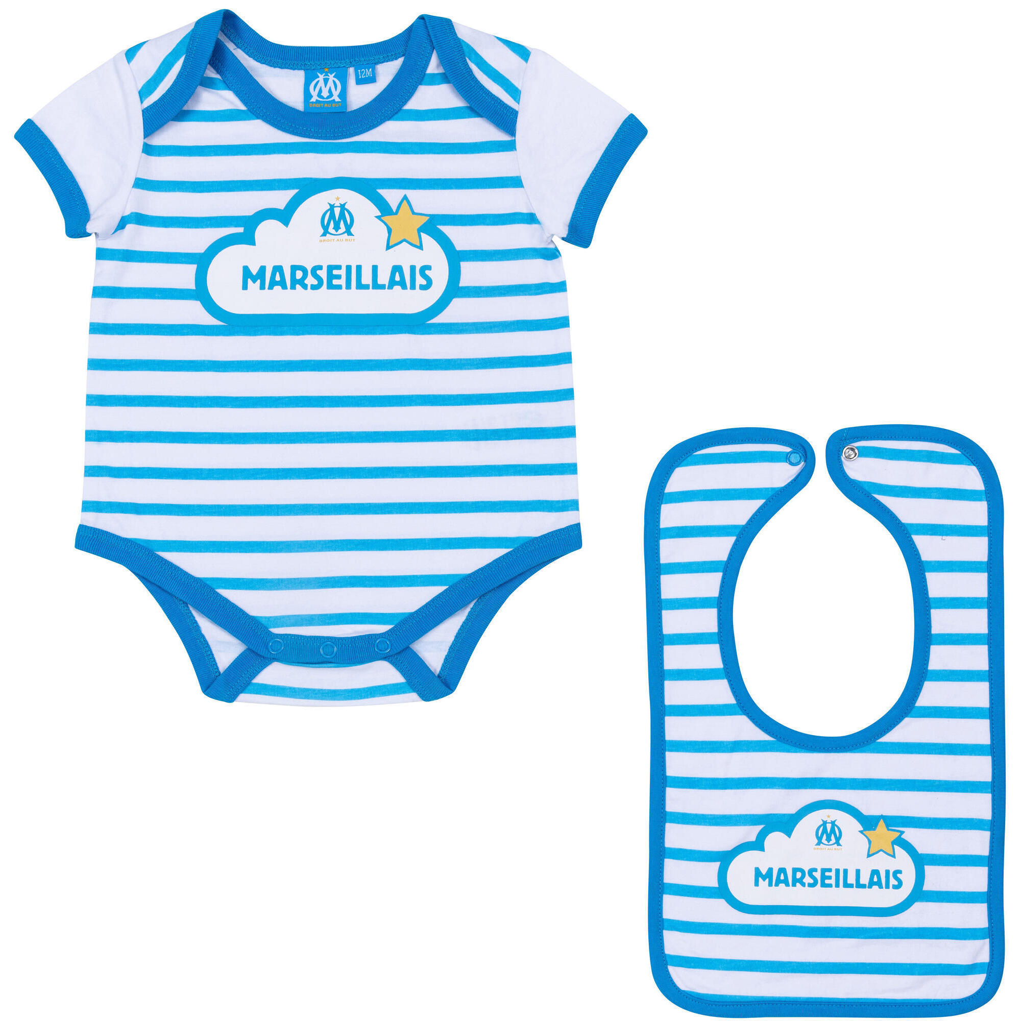 Om - Body Bavoir Bébé Om - Collection Officielle Olympique De Marseille - Body - Bleu - 6 Mois - Decathlon