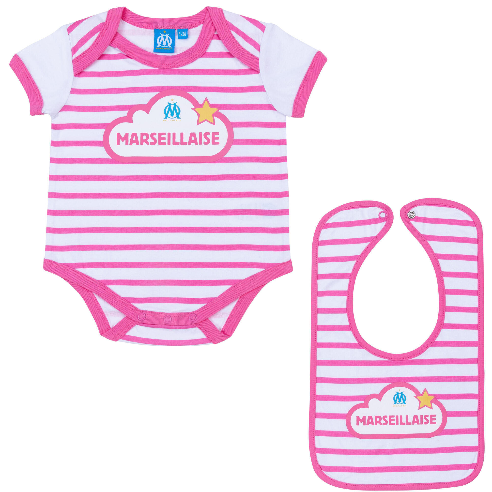 Om - Body Bavoir Bébé Fille Om - Collection Officielle Olympique De Marseille - Body - Rose - 6 Mois - Decathlon