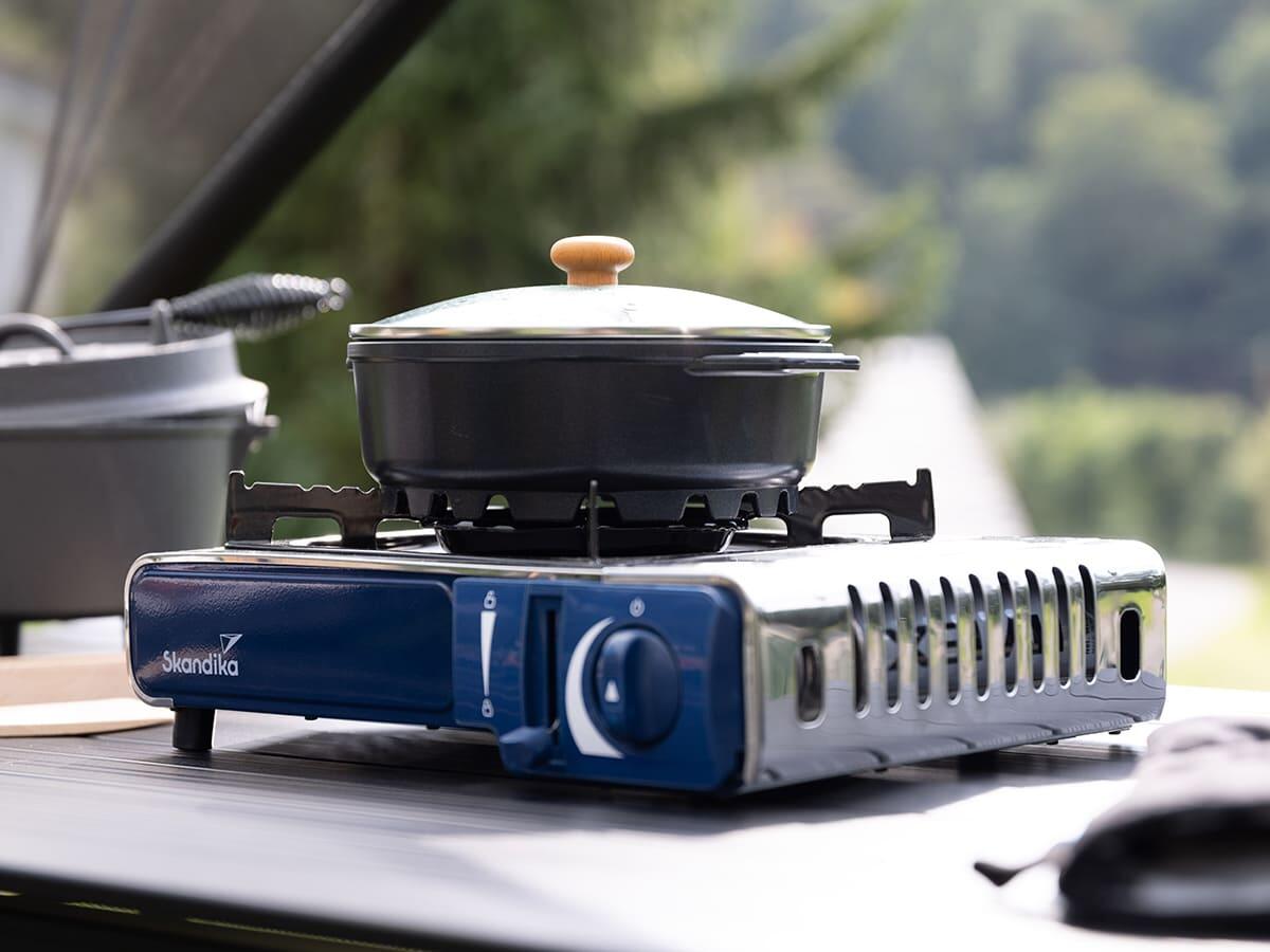 Hornillo de gas Brann - 1 llama - robusta cocina camping para cartuchos de gas 4/7