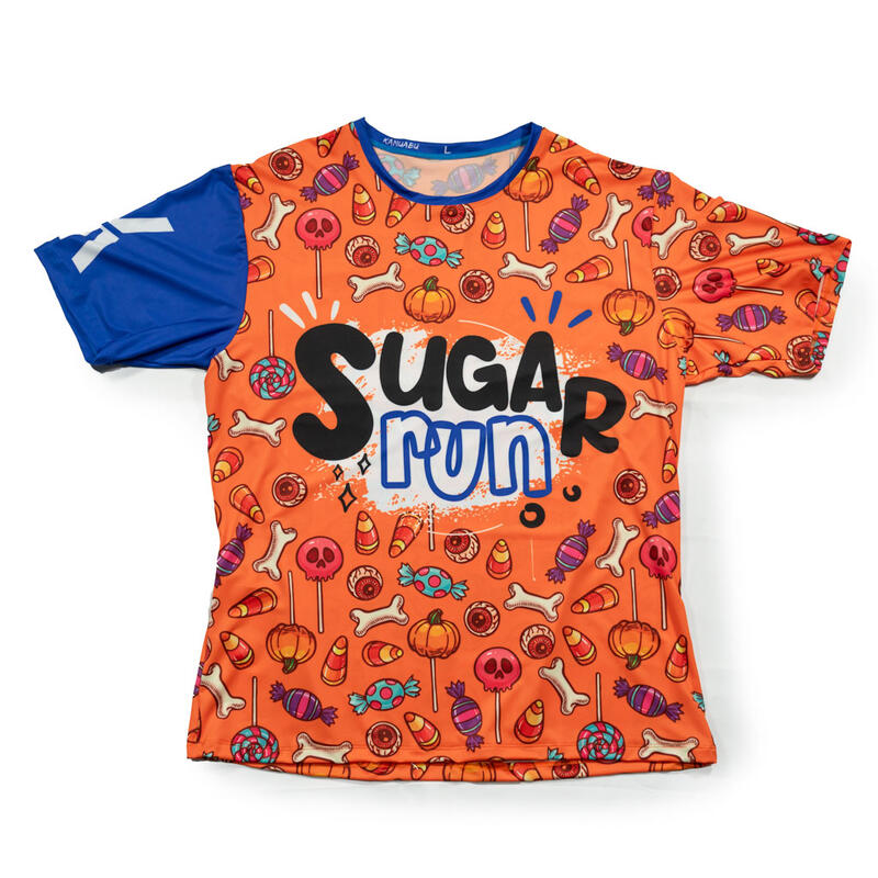 CAMISETA KAMUABU elite fit RUNNING #SUGARRUN de 110gr (NARANJA) elástica - MUJER