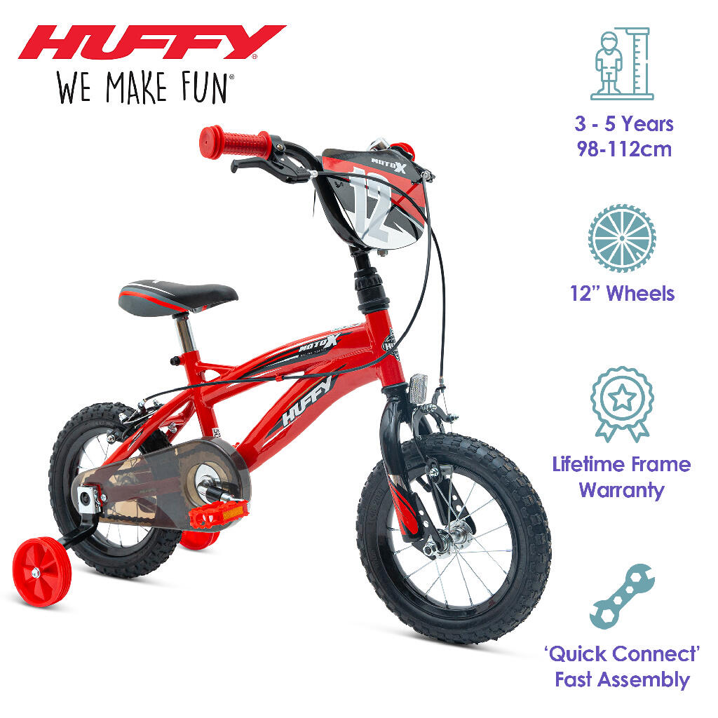 Huffy Moto X 12 Inch Boys BMX Style Bike Red 3-5 Years + Stabilisers 6/7