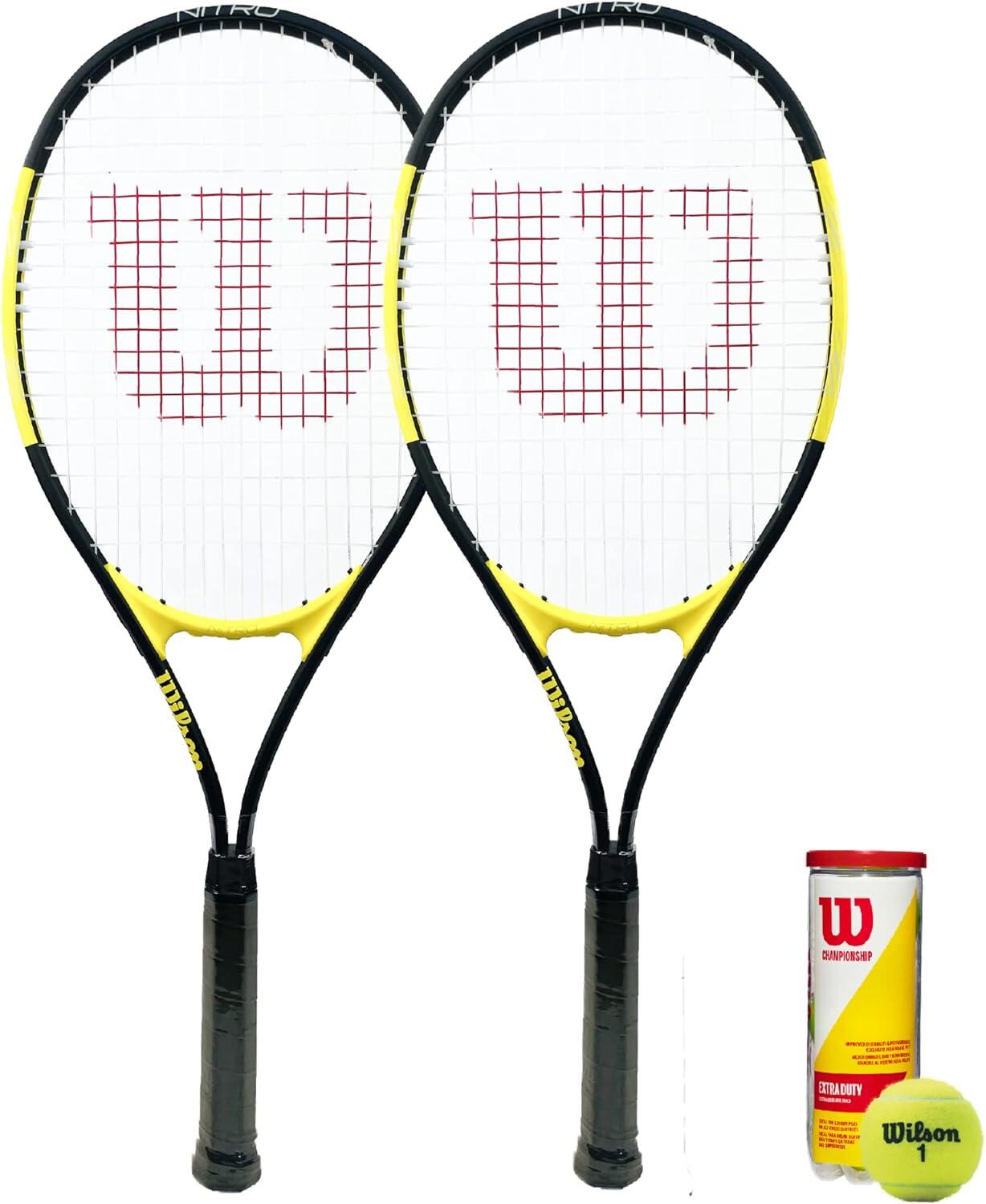 Wilson Nitro Excel 112 Tennis Racket Twin Set and 3 Tennis Balls 1/3